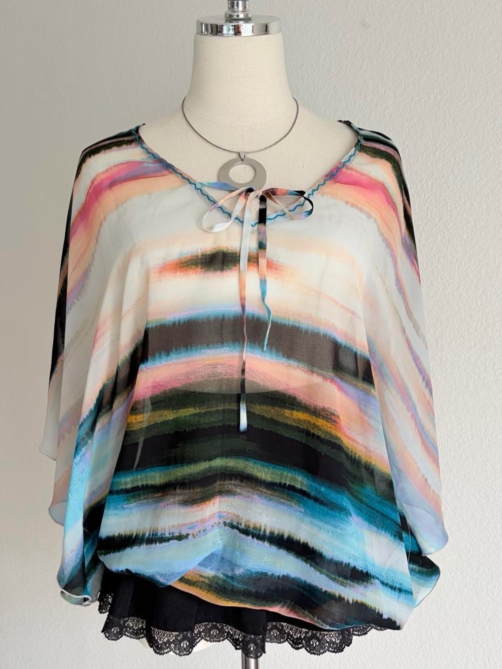 Sanctuary Multicolor Watercolor Stripe Tie-Front Tunic - Picture 4 of 9